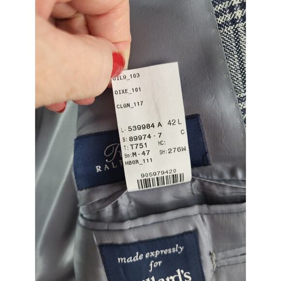 Vintage Ralph Lauren Blue Label Men’s 42L Silk Wool Gray Plaid Sport Coat Long - Picture 9 of 13